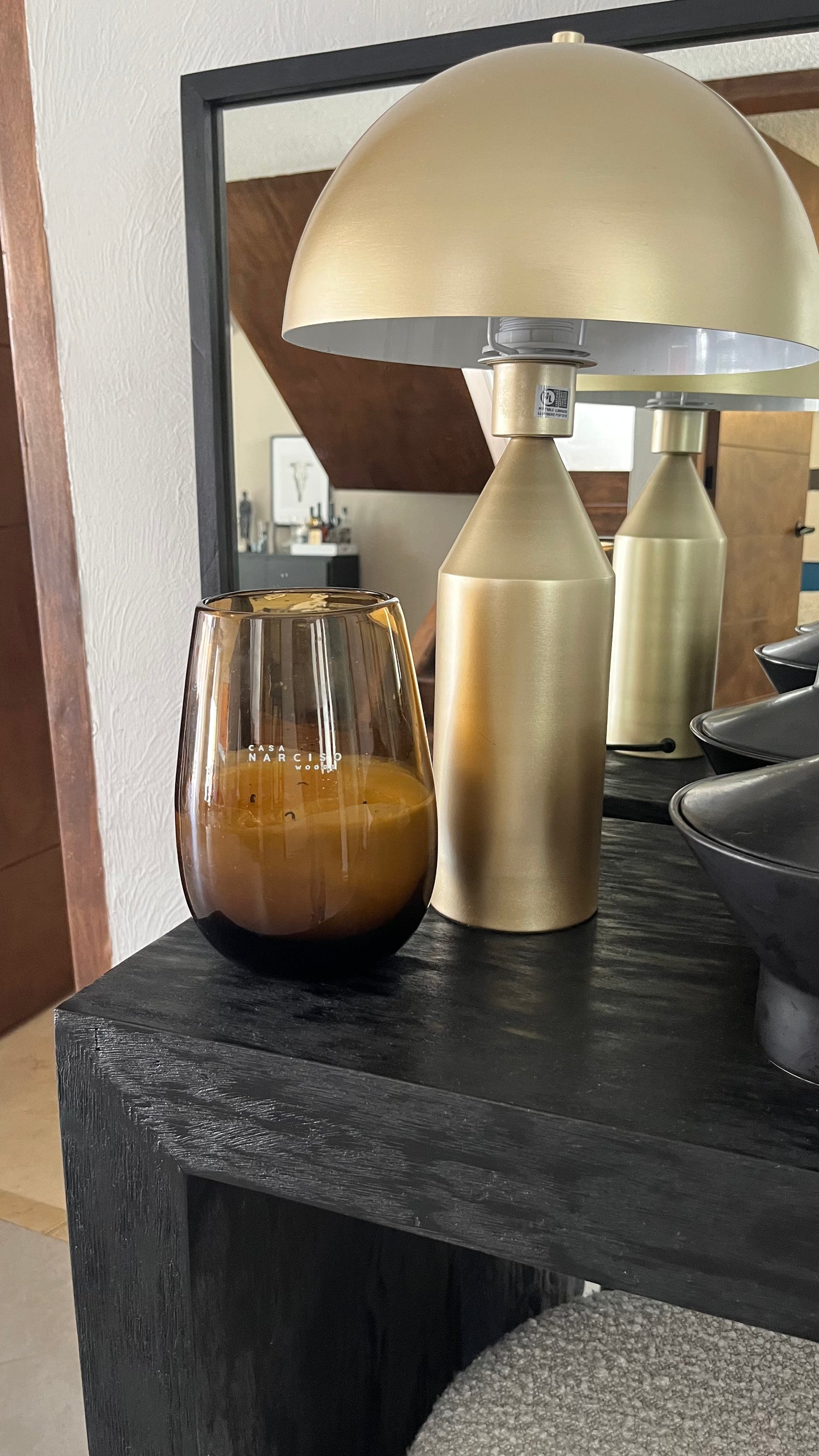 vela de cera de soya decorativa y aromática en vasija de vidrio soplado con aroma lujoso y exclusivo