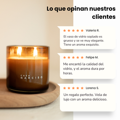Vela aromática en vidrio soplado- Legendary Woods