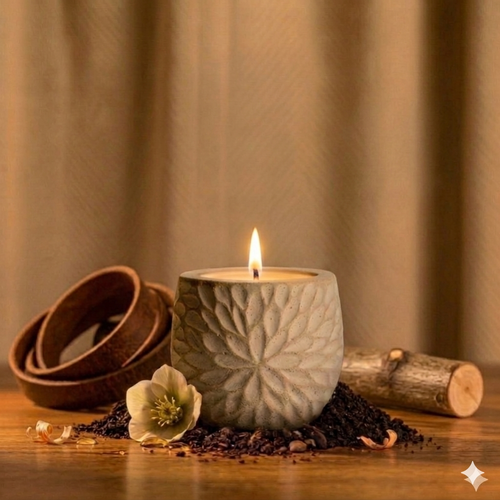 Vela aromática en concreto- Smoky Leather